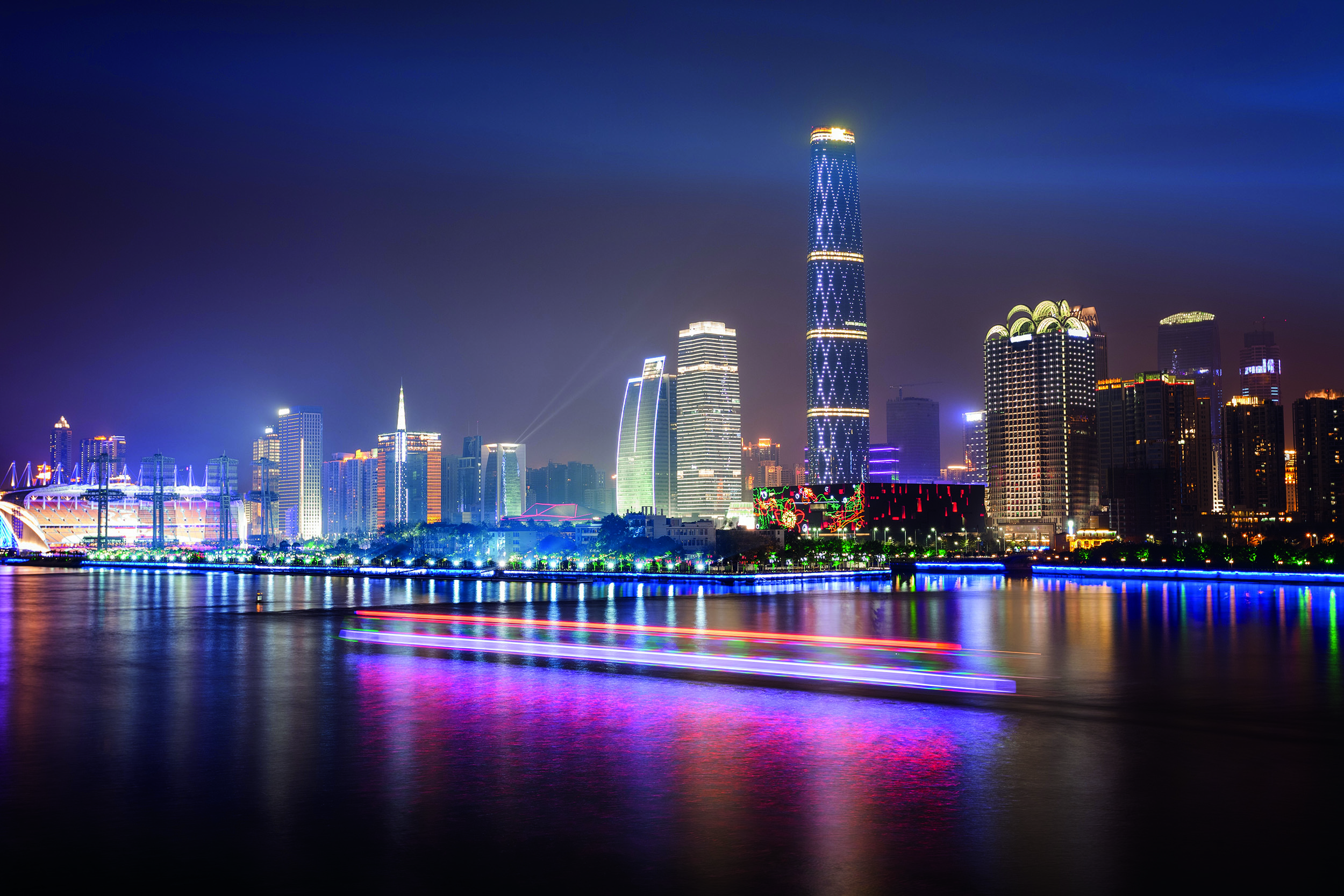 City skyline view at night