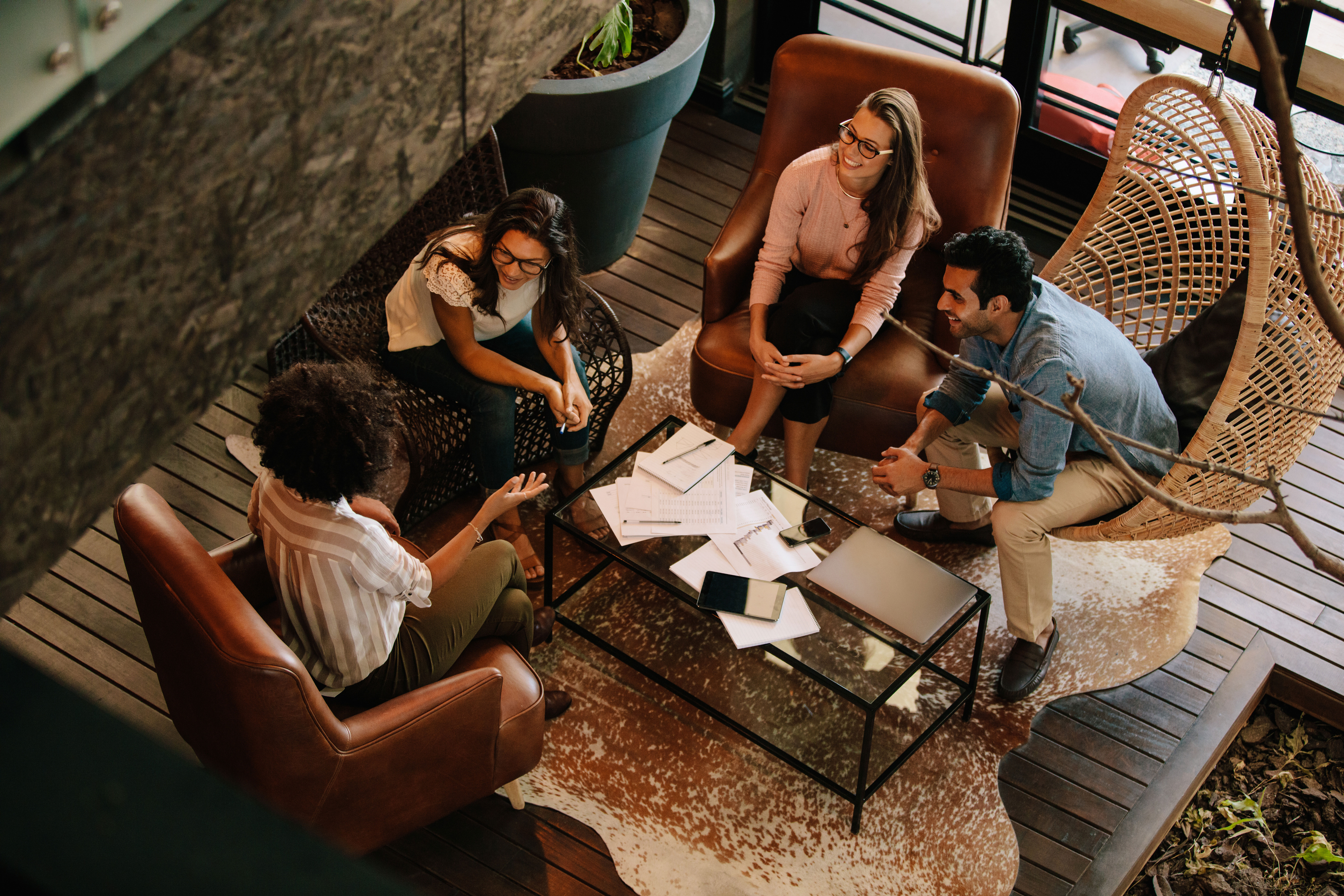 View of people from above talking